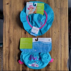 NWT Baby Girl 0-6 Months Blue Speedo Swim Diaper & Hat UV 50+ protection ~ SMALL